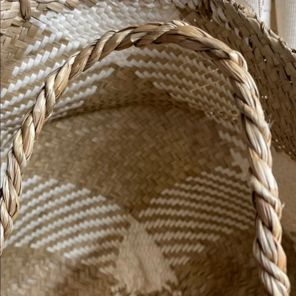 Woven Straw Tan and White Garment Bag